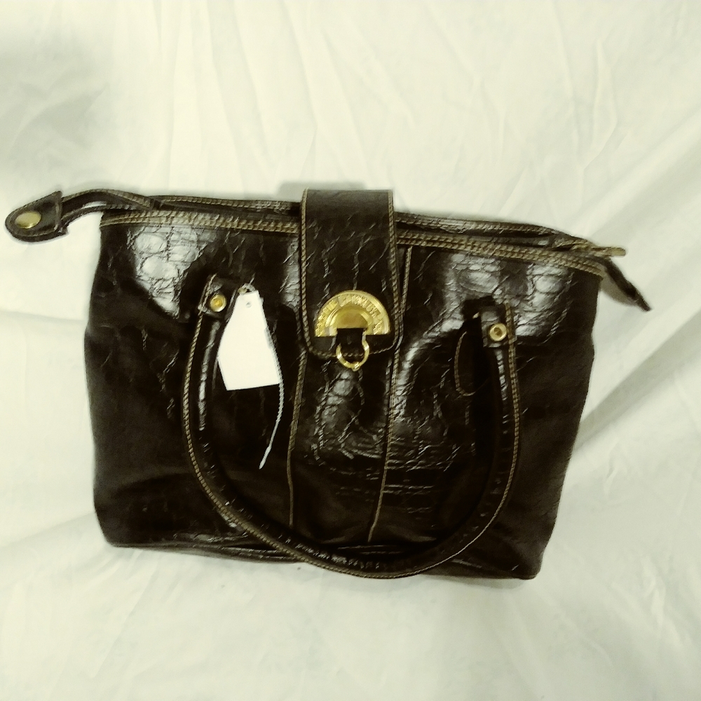 Pacific Connections Black leather faux alligator shoulder bag